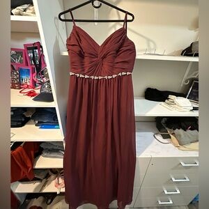 David Bridal  Wine Bridesmaid Dress with Embellishments